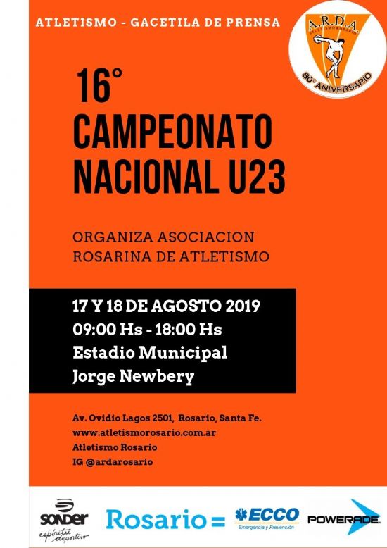 Llega a Rosario la 16° edición del Campeonato Nacional de Atletismo U23